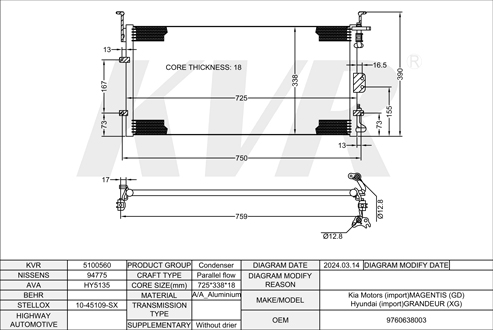 HYUNDAI SALOON,1998-2005 G6CT CONDENSER