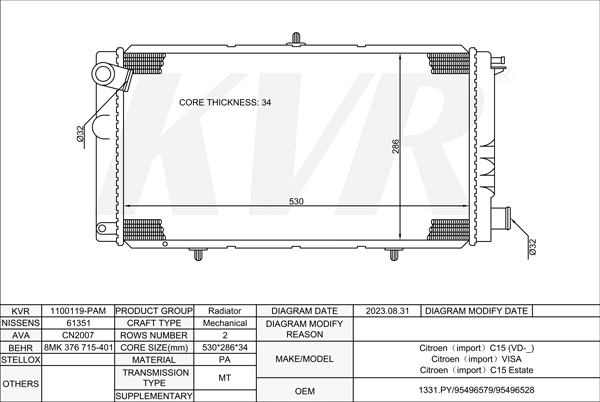 CITROEN BOX,1984-2005 161A (XUD7) RADIATOR