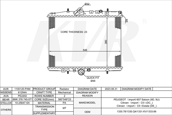 PEUGEOT SALOON,2000- 4HX (DW12TED4/FAP) RADIATOR