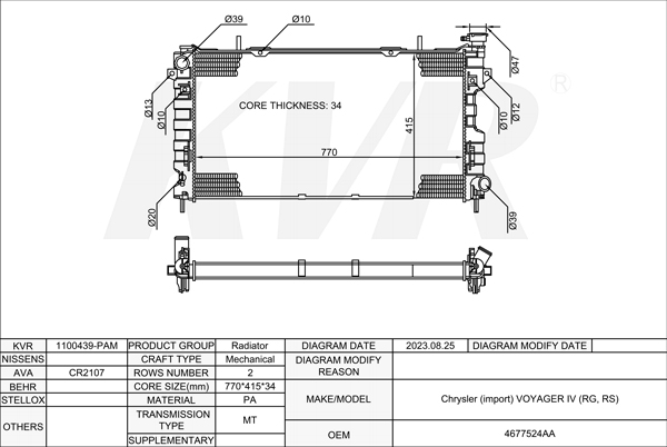 CHRYSLER MPV,1999-2008 EDZ RADIATOR