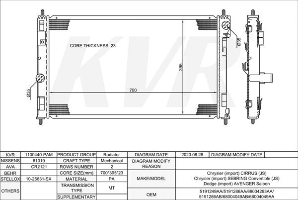 CHRYSLER SALOON,2006-10 EER RADIATOR