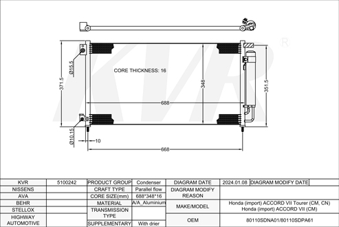 HONDA SALOON,2002-05 K24A2 CONDENSER