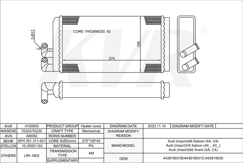 AUDI SALOON,1994-97 AHK HEATER
