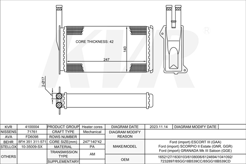 FORD SALOON,1986-94 BRF HEATER