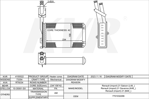 RENAULT SALOON,1986-97 J8S 788 HEATER