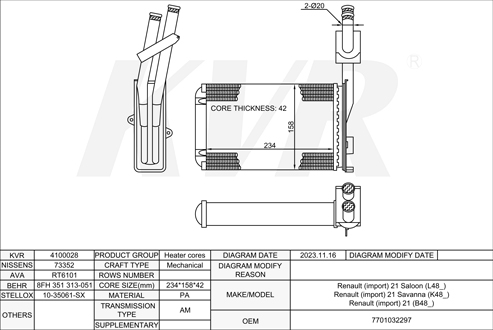 RENAULT SALOON,1986-97 J8S 788 HEATER