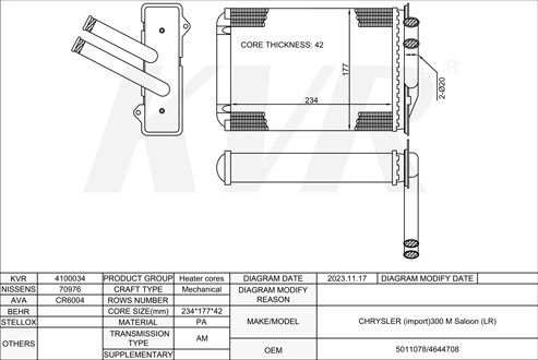 CHRYSLER SALOON,1998-2004 EGG HEATER