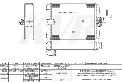 MERCEDES BENZ CONVERTIBLE,1998-2002 M 113.984 HEATER
