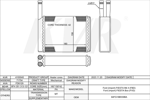 FORD HATCHBACK,1983-89 LTB HEATER