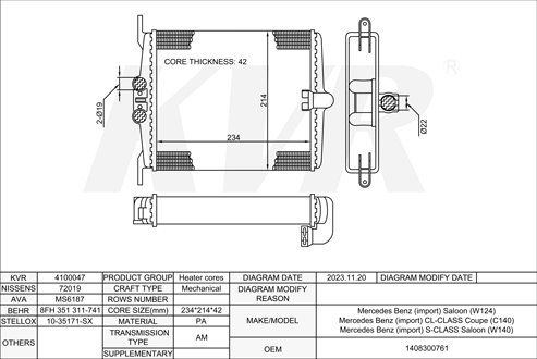MERCEDES BENZ SALOON,1991-98 M 120.982 HEATER