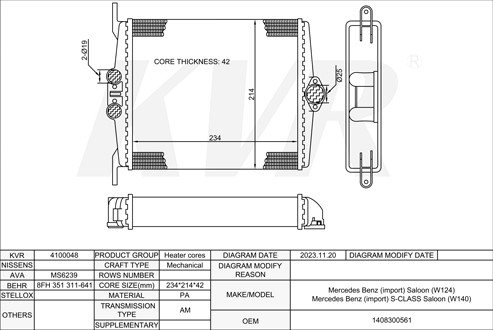MERCEDES BENZ SALOON,1991-98 M 120.982 HEATER