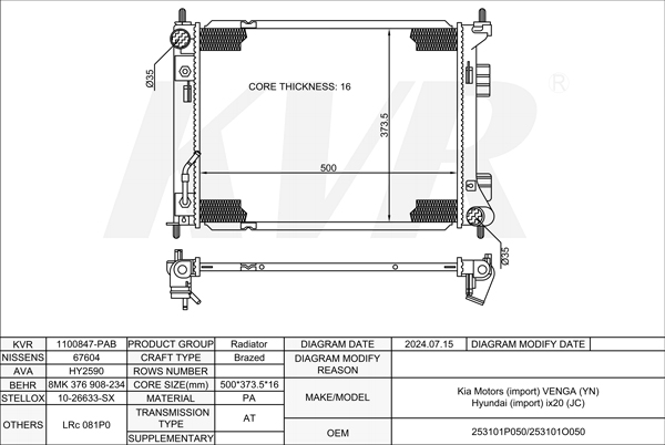 KIA HATCHBACK,2010- G4FC RADIATOR