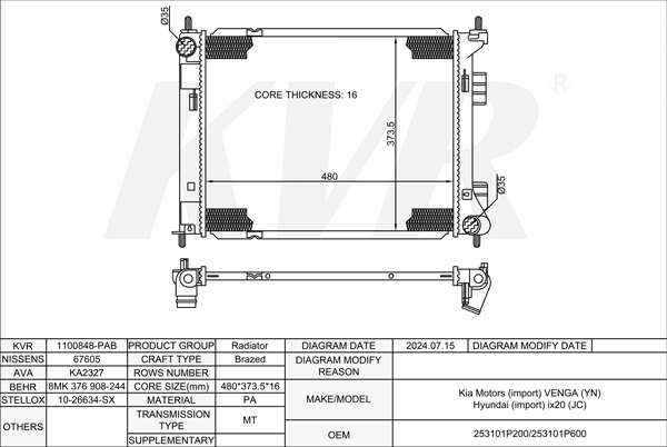 KIA HATCHBACK,2010- D4FB RADIATOR
