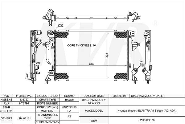 HYUNDAI SALOON,2016-20 G4NA RADIATOR