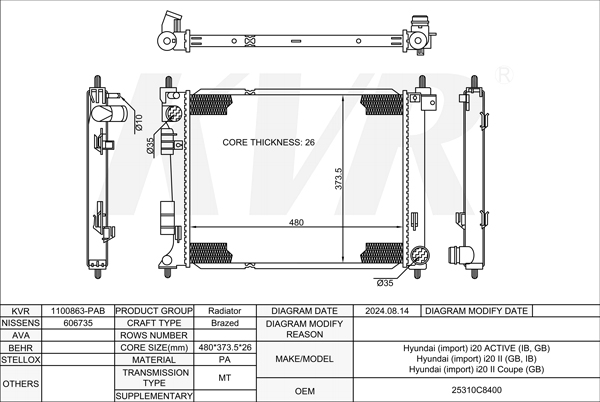 HYUNDAI HATCHBACK,2015-18 G3LC RADIATOR