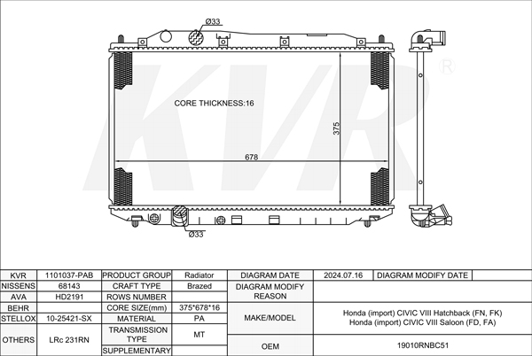 HONDA HATCHBACK,2005- R18A2 RADIATOR