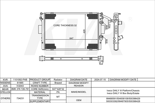 IVECO Platform/Chassis,1999-2006 8140.43S RADIATOR