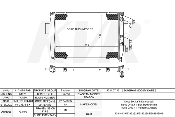 IVECO DUMPTRUCK,1989-99 8140.43. RADIATOR