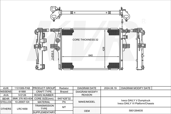 IVECO Platform/Chassis,2011-14 F1AE3481A RADIATOR
