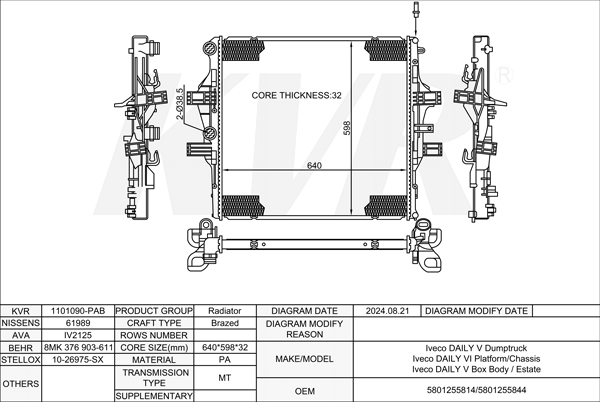 IVECO Box Body / Estate,2011-14 F1CE3481D RADIATOR