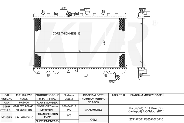 KIA ESTATE,2000-05 A5D RADIATOR