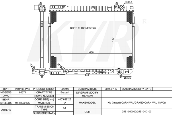 KIA MPV,2005- J3 RADIATOR