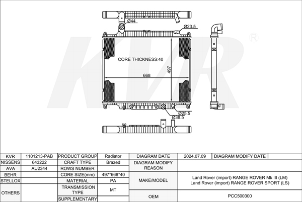 LAND ROVER Closed Off-Road Vehicle,2002-12 368DT RADIATOR