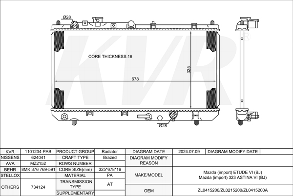 MAZDA HATCHBACK,1998-2004 FP55 RADIATOR