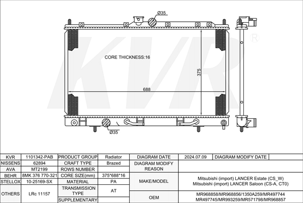MITSUBISHI ESTATE,2003-08 4G94 RADIATOR