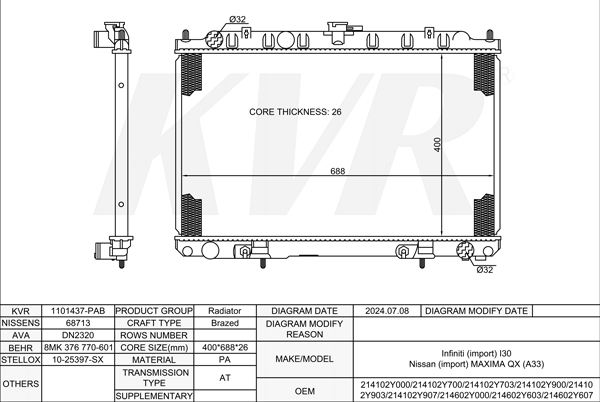 NISSAN SALOON,1999-2003 VQ30DE RADIATOR