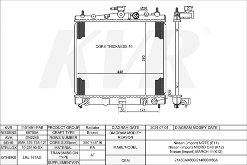 NISSAN HATCHBACK,2003-10 CR12DE RADIATOR