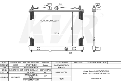NISSAN HATCHBACK,2010- HR16DE RADIATOR