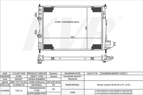 NISSAN Closed Off-Road Vehicle,2007- K9K 430 RADIATOR