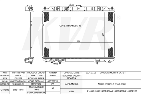 NISSAN Closed Off-Road Vehicle,2001-07 QR20DE RADIATOR