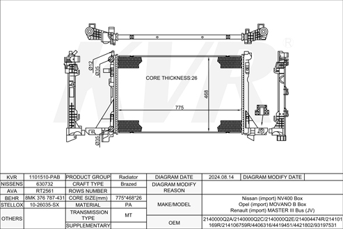 NISSAN BOX,2011- M9T 676 RADIATOR