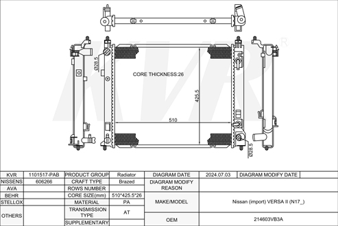 NISSAN SALOON,2011- HR16DE RADIATOR