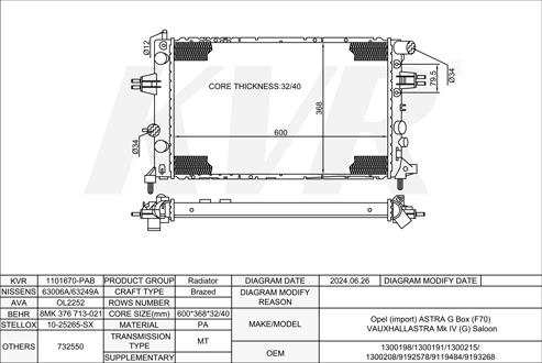 OPEL BOX,1999-2005 X 17 DTL RADIATOR