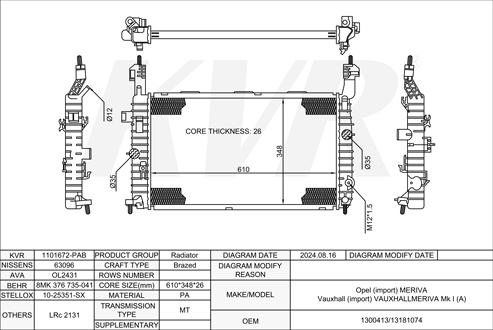 OPEL MPV,2003-10 Z 16 SE RADIATOR