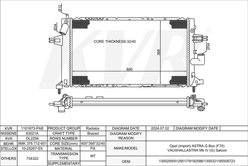 OPEL BOX,1999-2005 Y 17 DT  RADIATOR