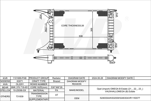 OPEL ESTATE,1994-2003 X 20 SE RADIATOR