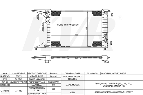 OPEL SALOON,1994-2003 X 20 XEV RADIATOR
