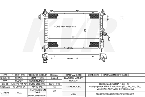 OPEL HATCHBACK,1991-98 X 17 DT (TC4EE1) RADIATOR