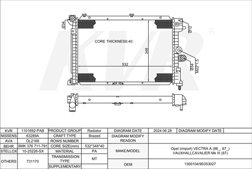OPEL SALOON,1988-95 X 17 DT (TC4EE1) RADIATOR