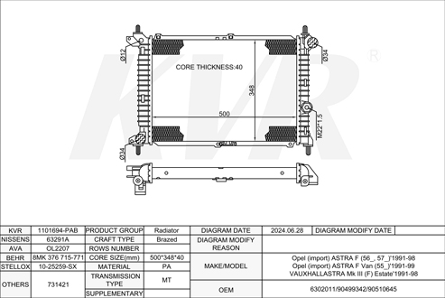 OPEL SALOON,1991-98 X 17 DTL RADIATOR