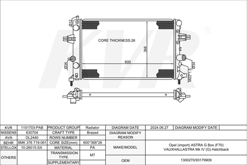 OPEL BOX,1999-2005 Z 16 XEP RADIATOR