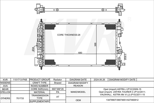 OPEL HATCHBACK,2009-15 A 20 DTH RADIATOR