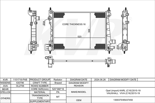 OPEL HATCHBACK,2015-19 B 10 XE RADIATOR