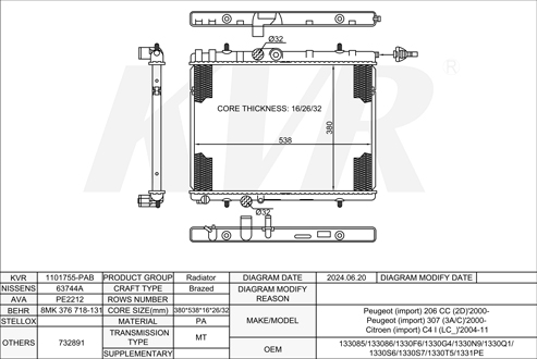 PEUGEOT HATCHBACK,2000- NFU (TU5JP4) RADIATOR