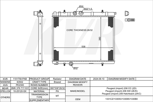PEUGEOT CONVERTIBLE,2000- RFN (EW10J4) RADIATOR