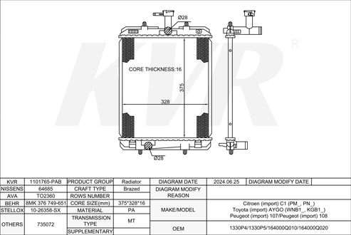 TOYOTA HATCHBACK,2005- 1KR-FE RADIATOR